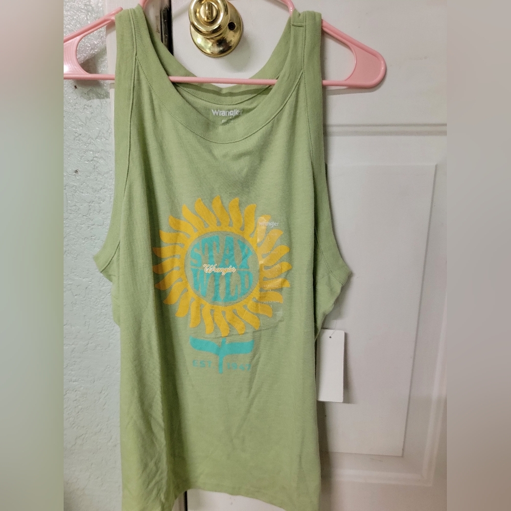 Wrangler Sunflower Mint Green Graphic Tank Nwt Size Large Western Cowgirl